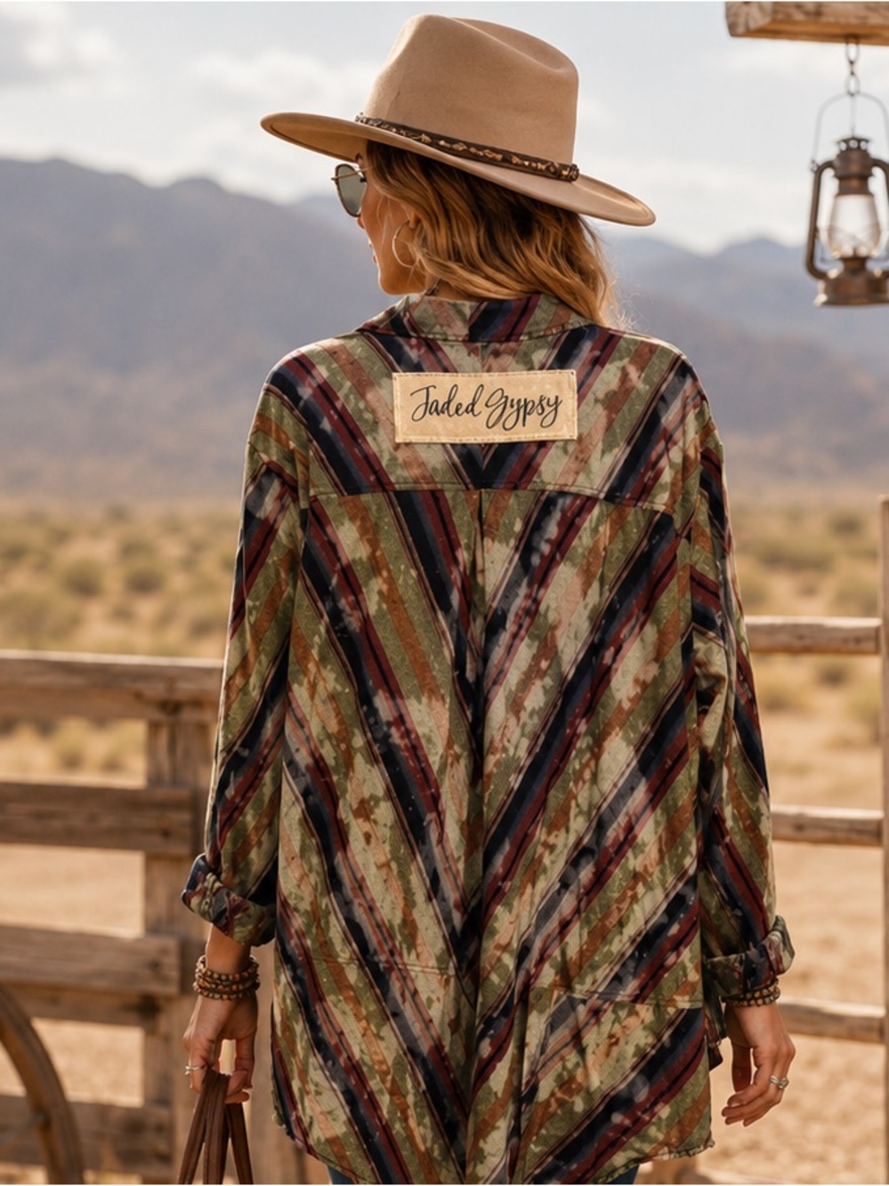 Jaded Gypsy L/XL Fade Away Striped Boho Button Down Blouse